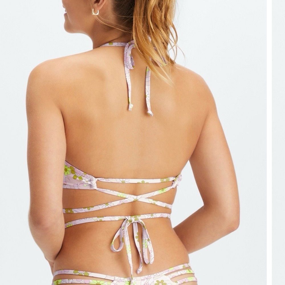 Fabletics White Retro Floral Print Strappy Cheeky Bikini Set - Picture 4 of 11